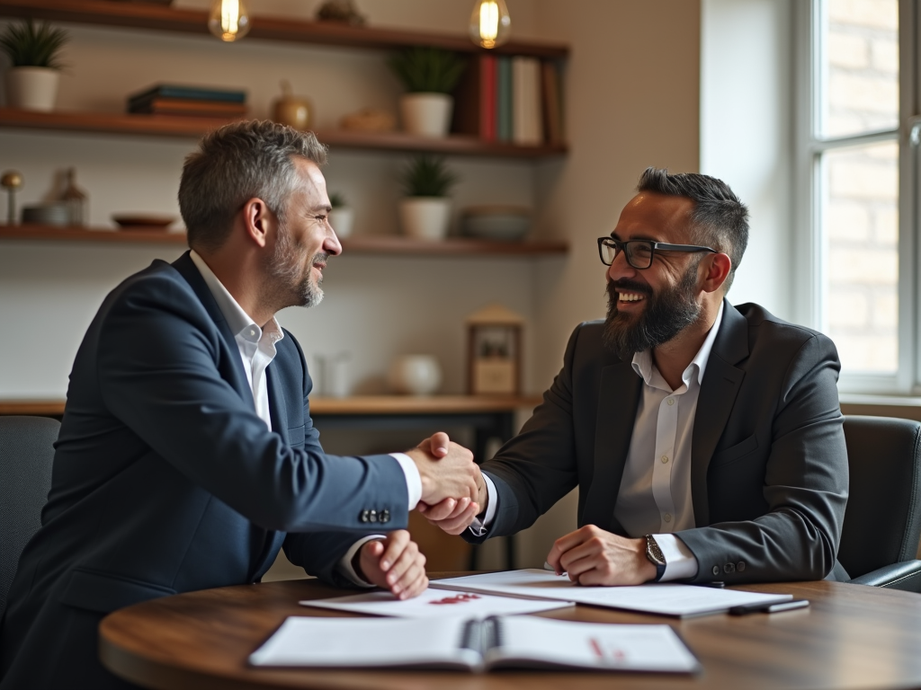 Mortgage broker and client handshake