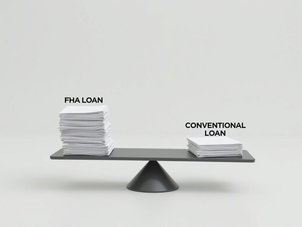 Balance scale comparing FHA and conventional loans