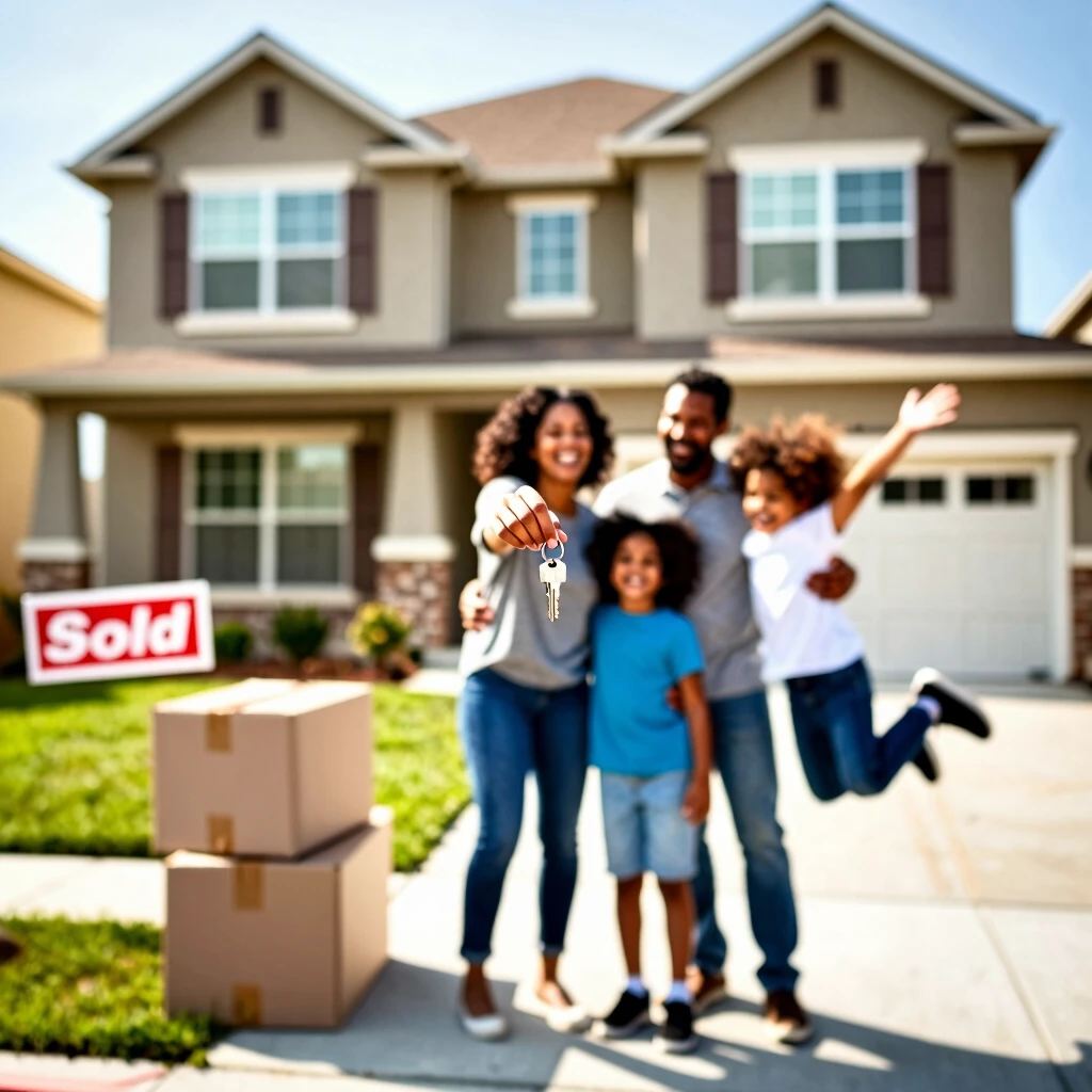 Family celebrating new home purchase after mortgage approval