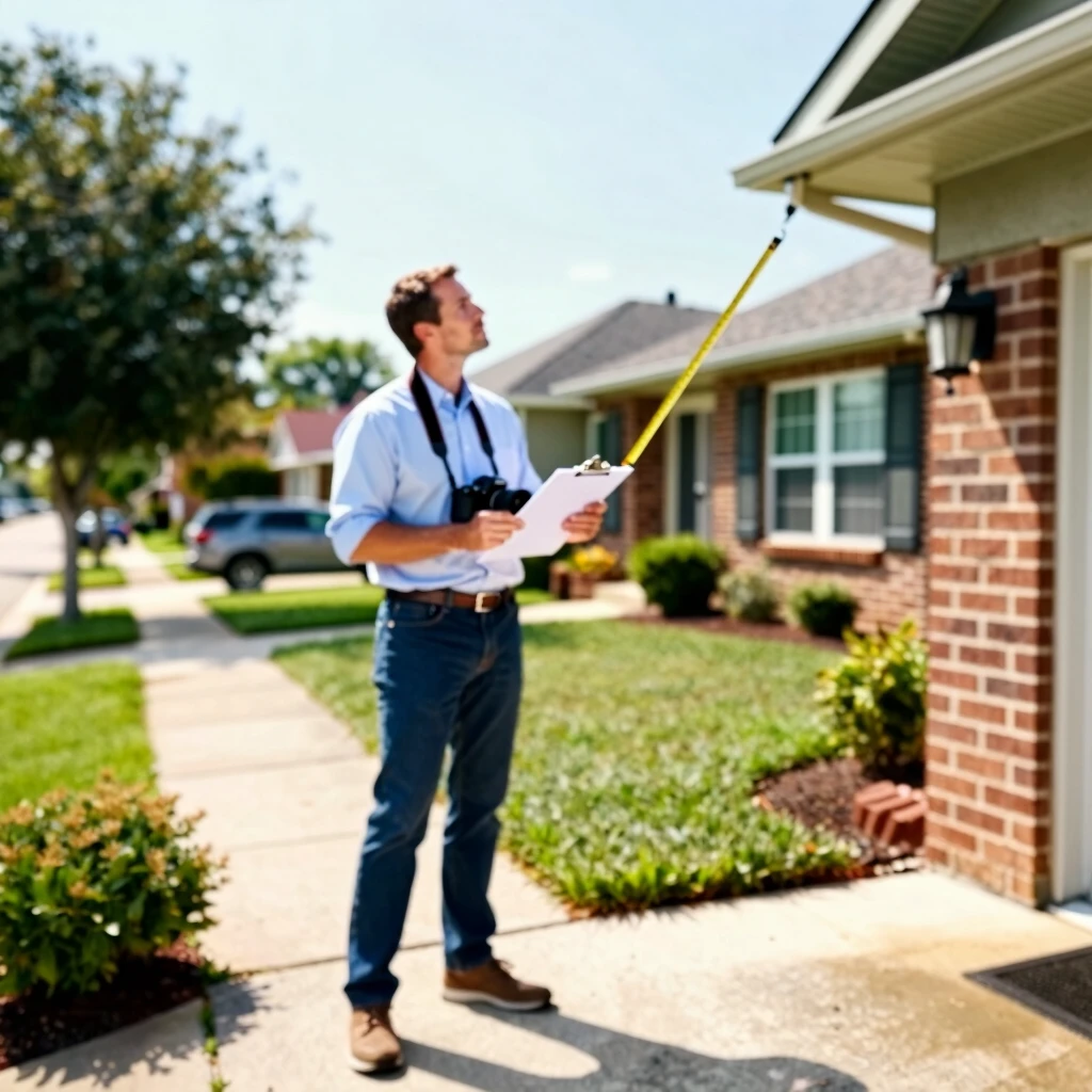 Appraiser inspecting the exterior of a home during an FHA appraisal