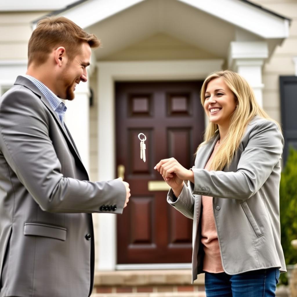 Couple receiving keys to their new home after securing an FHA loan