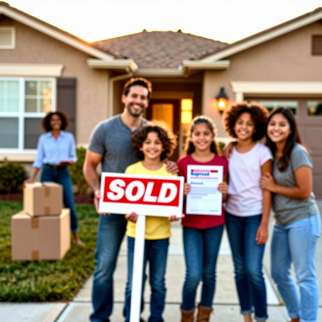 Family celebrating successful mortgage approval and new home