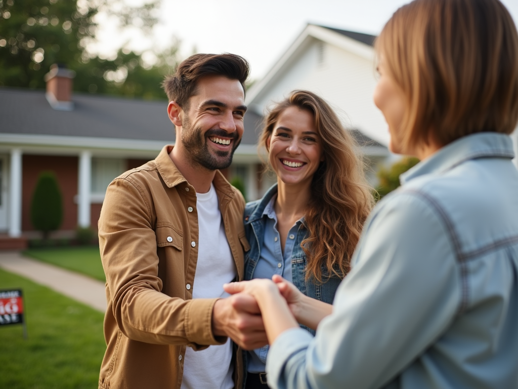 Couple receiving keys to their new home