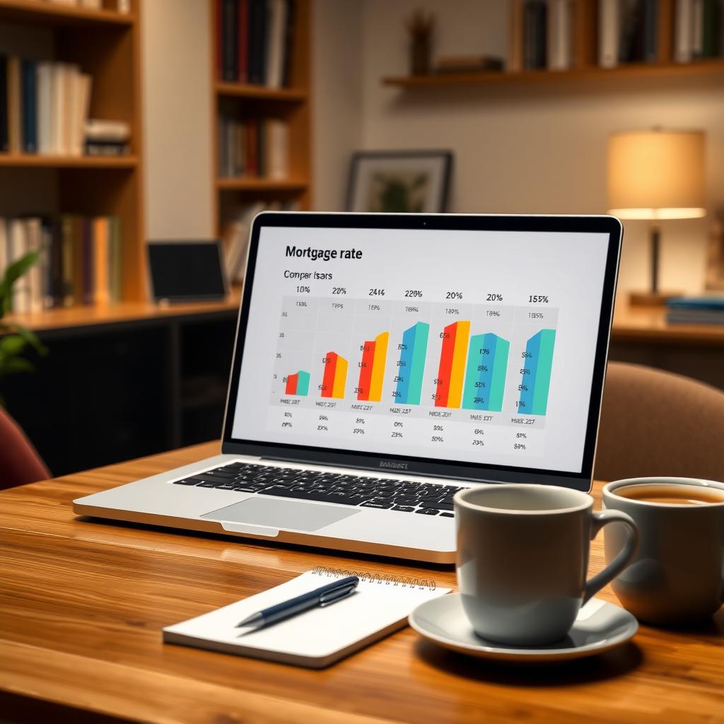 Laptop displaying a mortgage rate comparison chart on a desk