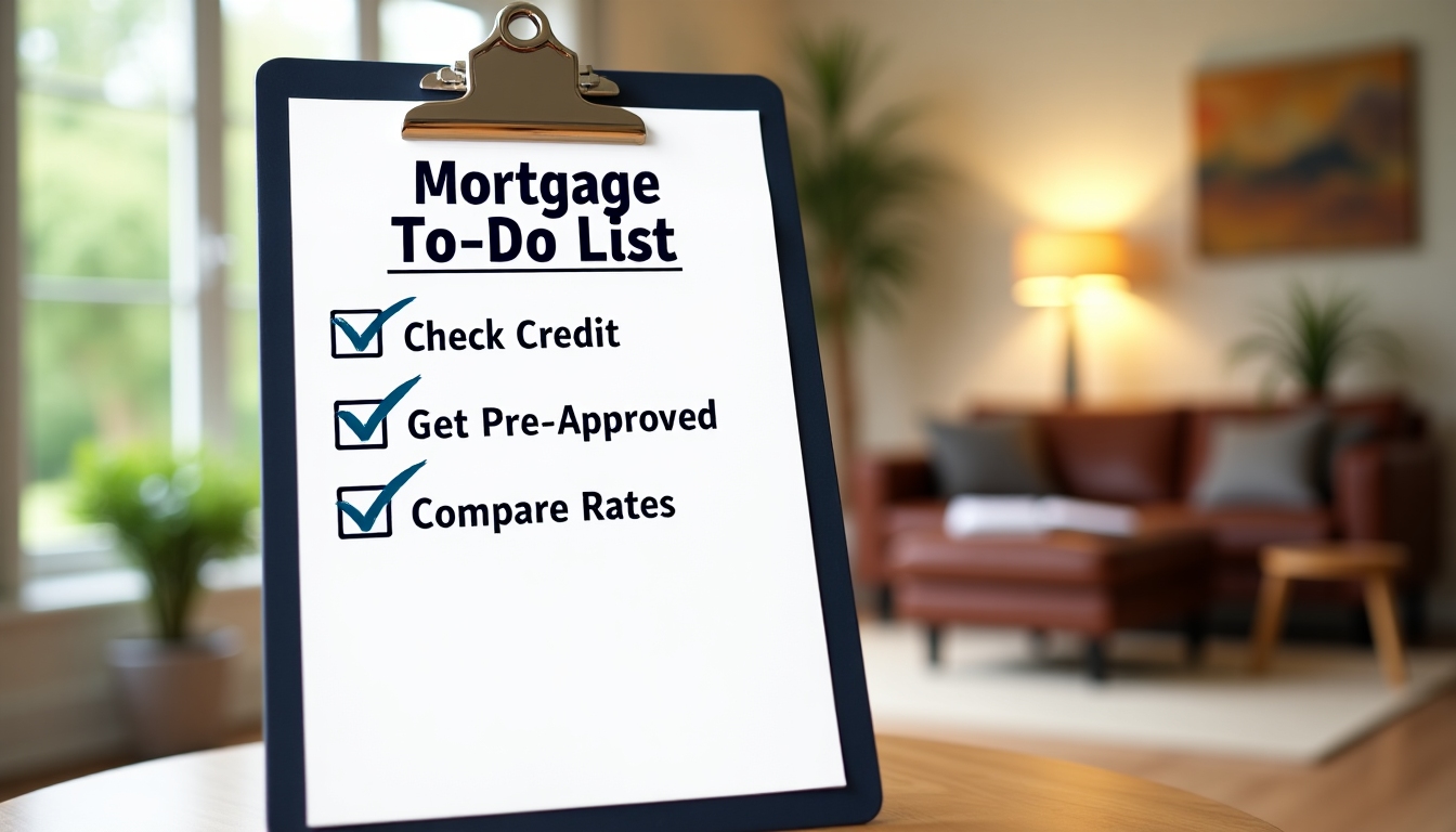 Mortgage checklist being marked off in a home office.