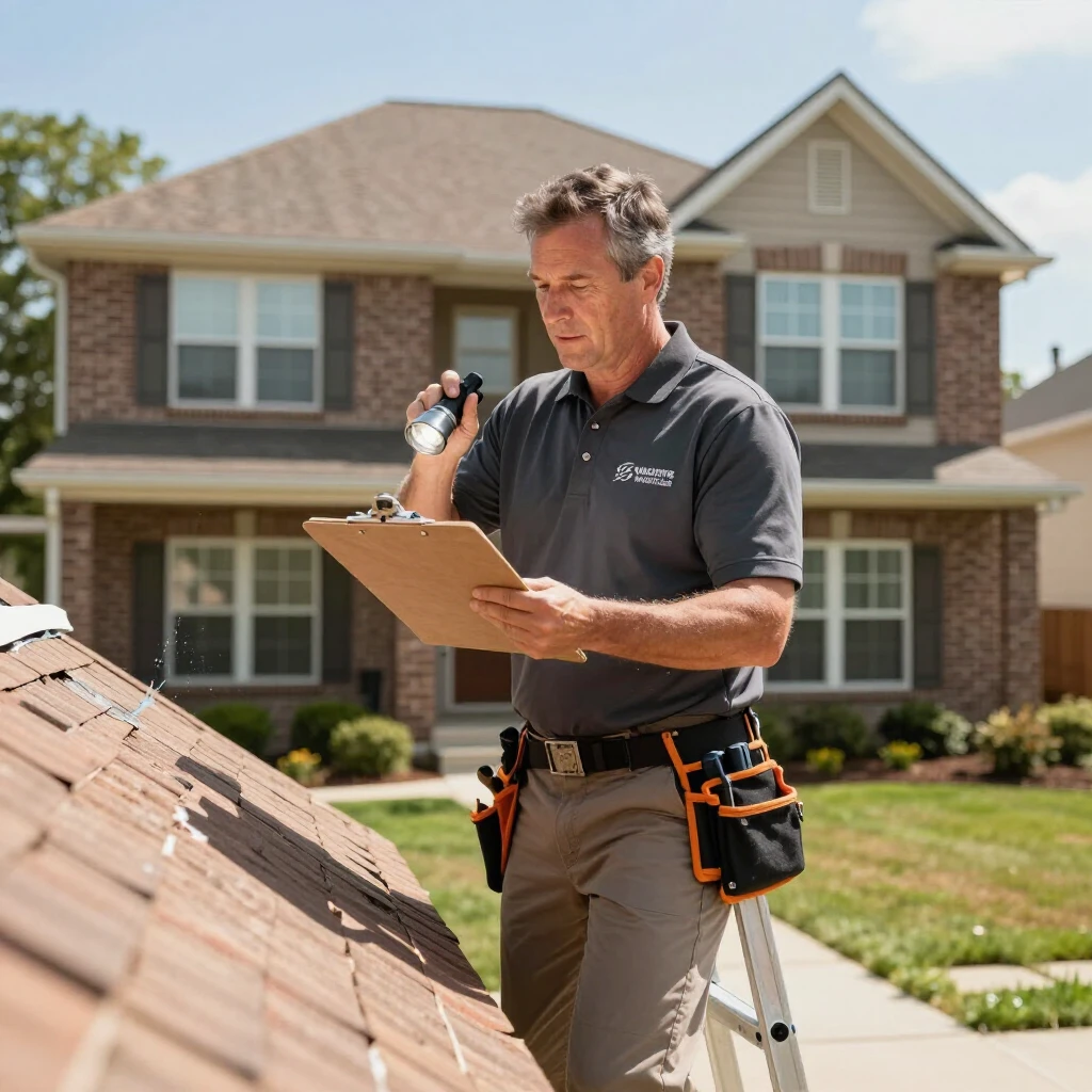 Home inspector examining the roof of a house