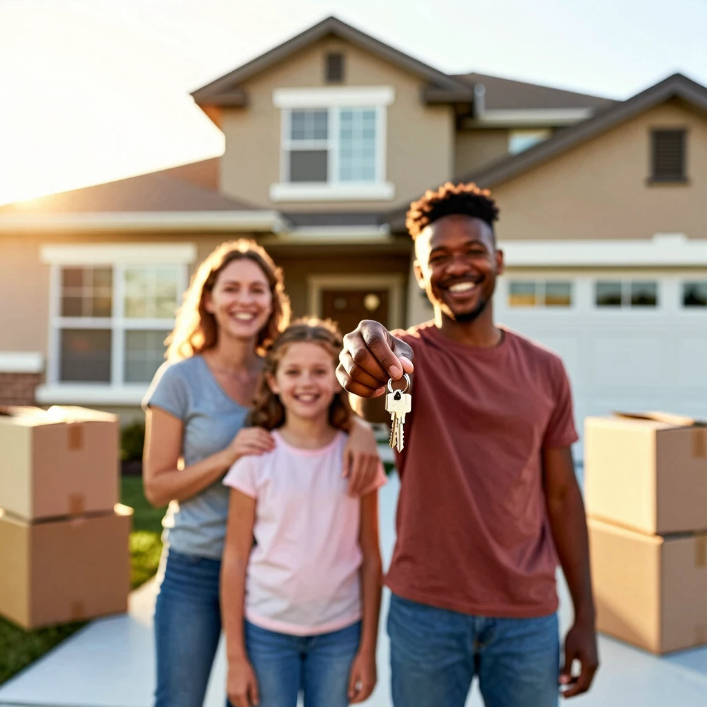 Family celebrating new home purchase