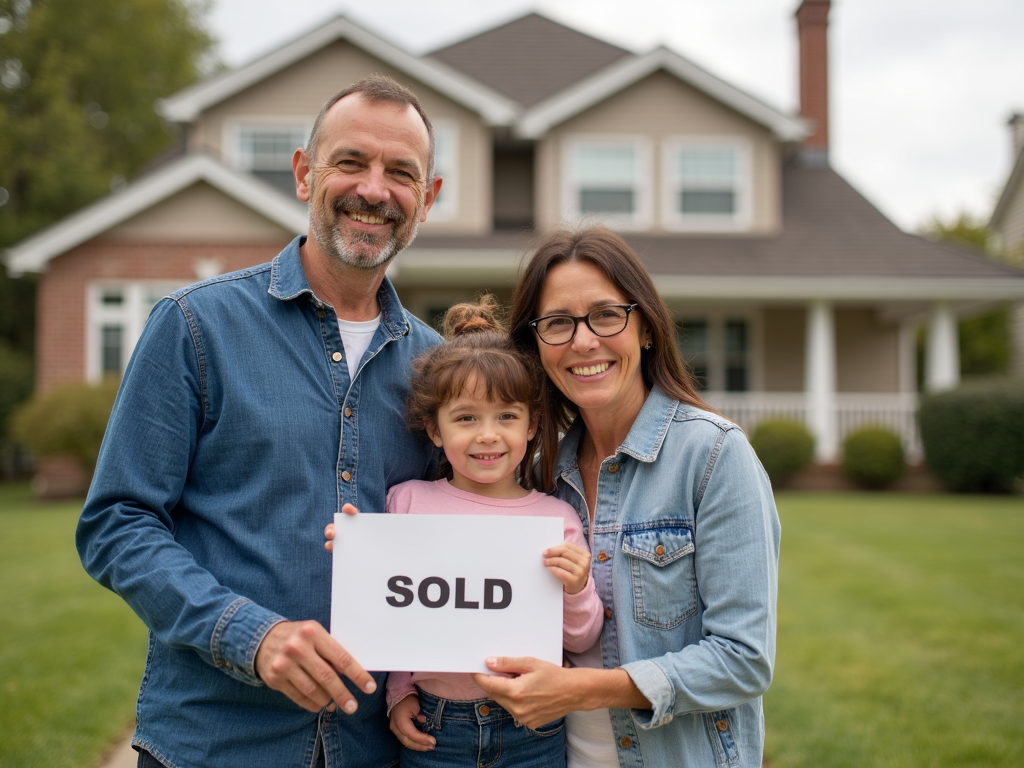 Family in front of their home after refinancing