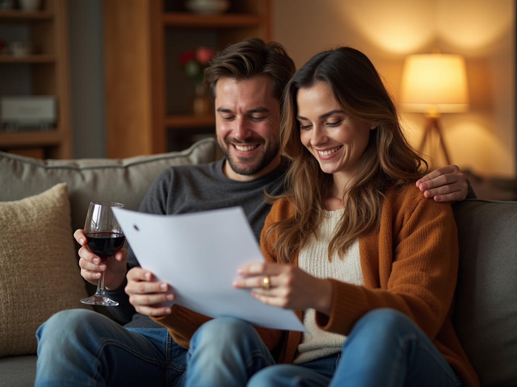 Couple celebrating refinancing approval