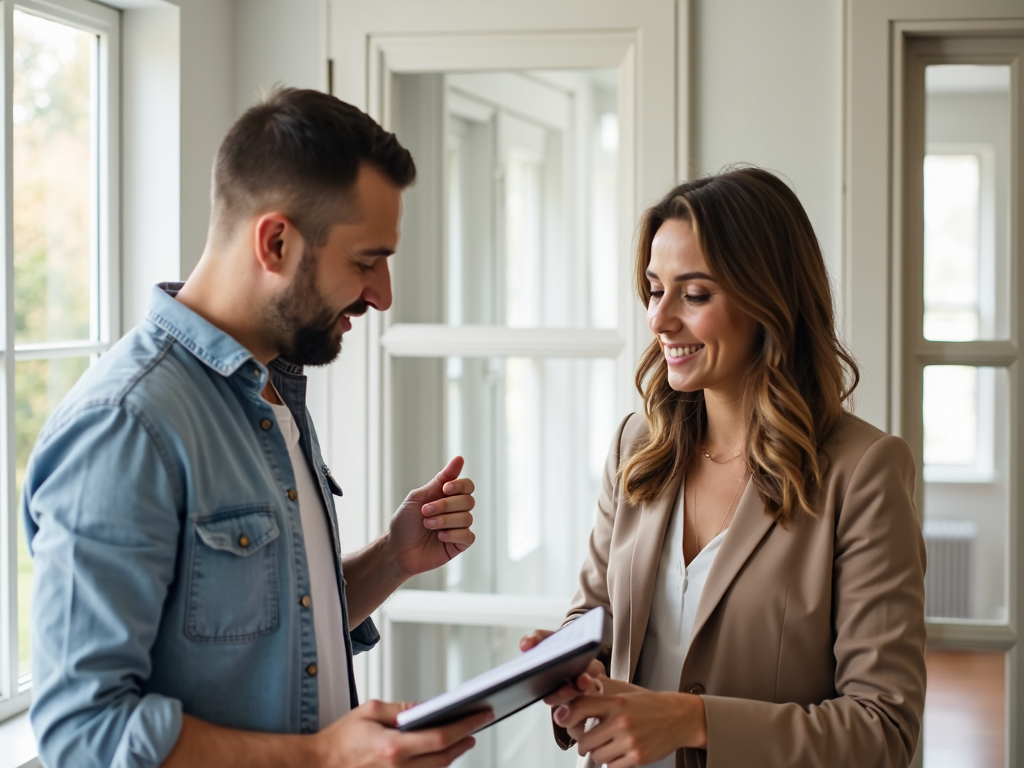 A real estate agent helping a seller prepare for a home inspection.