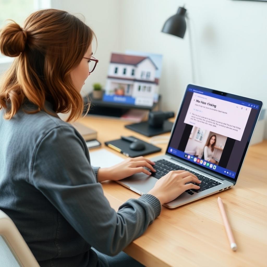Woman transcribing home closing video.