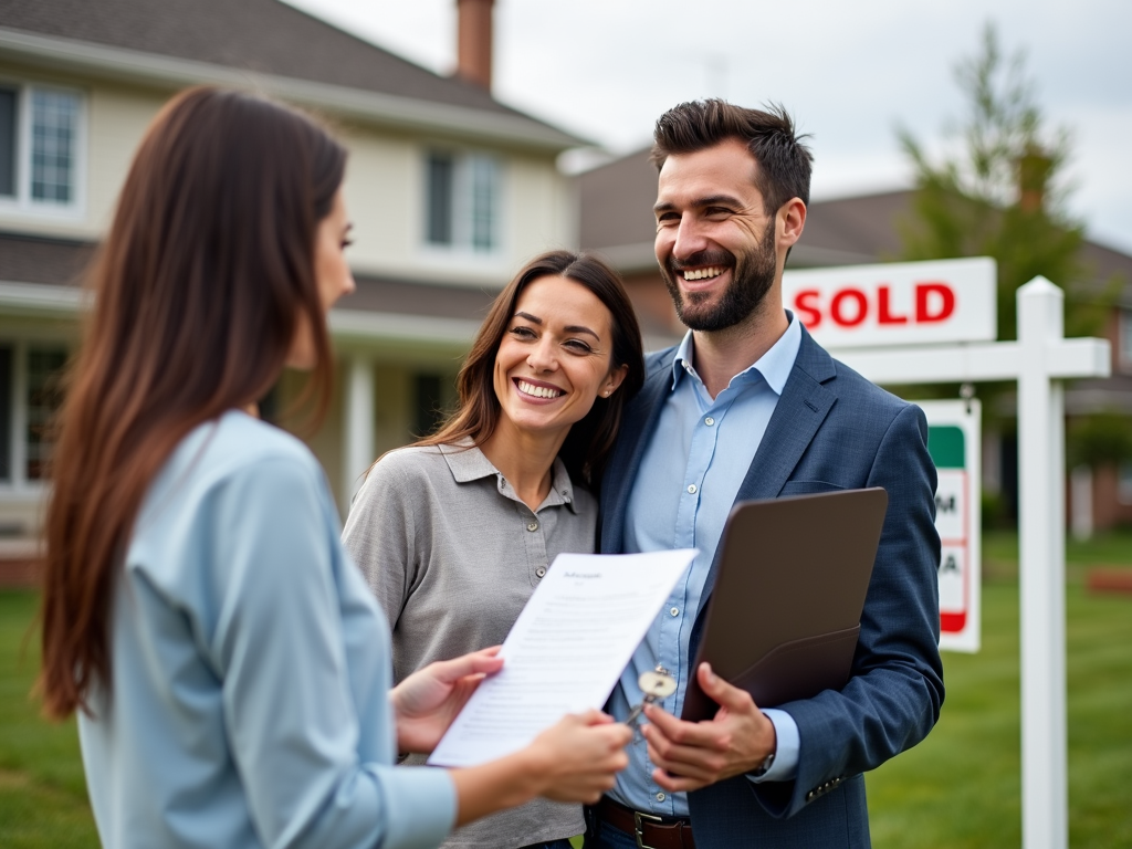 Couple receiving keys to their new home after securing an FHA loan