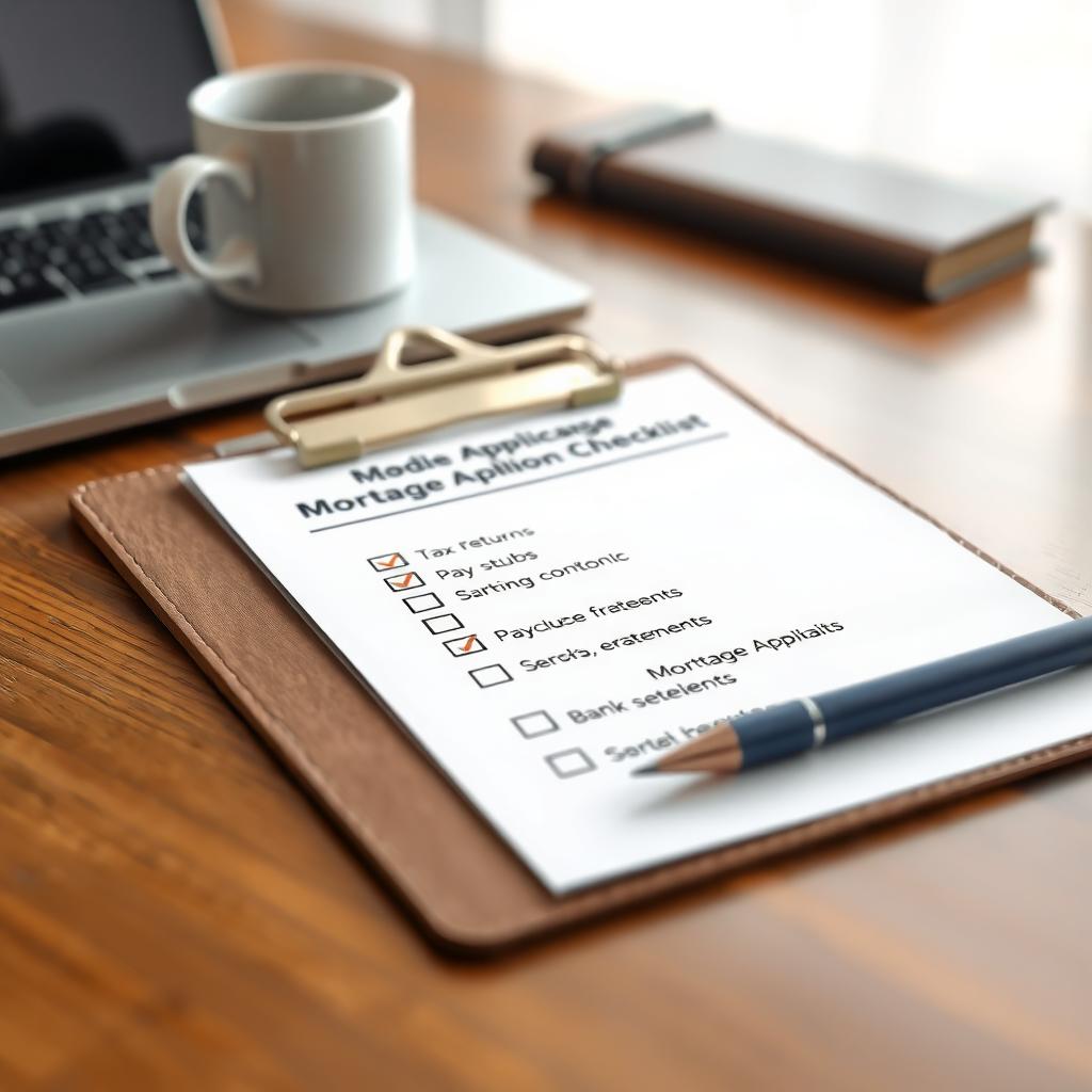 Mortgage application checklist on a clipboard