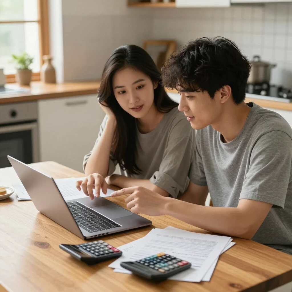 Couple reviewing mortgage term options at home