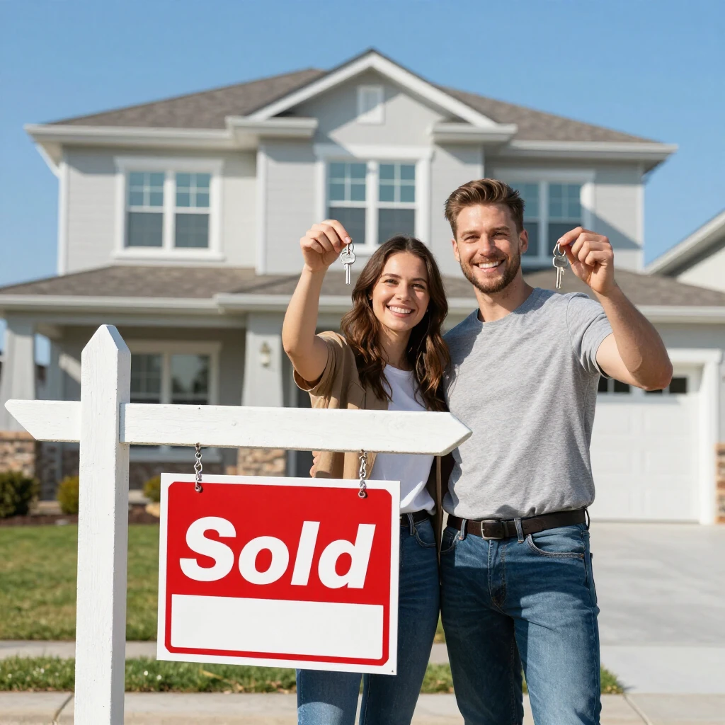 Young couple excited about their first home purchase