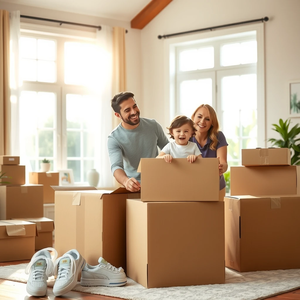 Happy family settling into their new home post-FHA mortgage approval