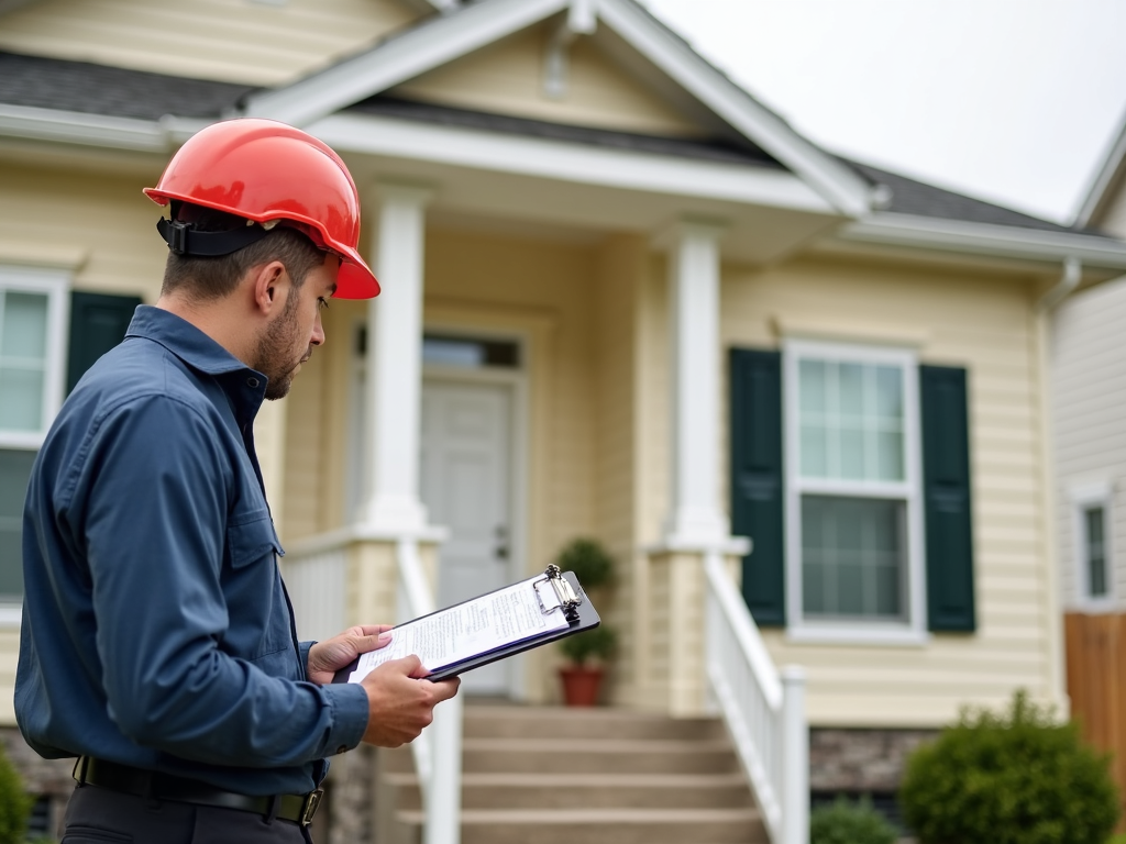 Home inspector evaluating property