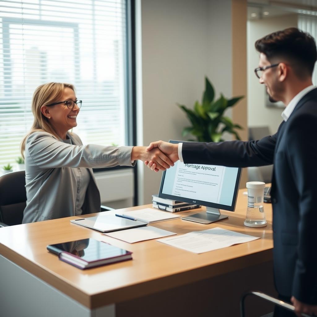 Person shaking hands with a mortgage lender in a modern office