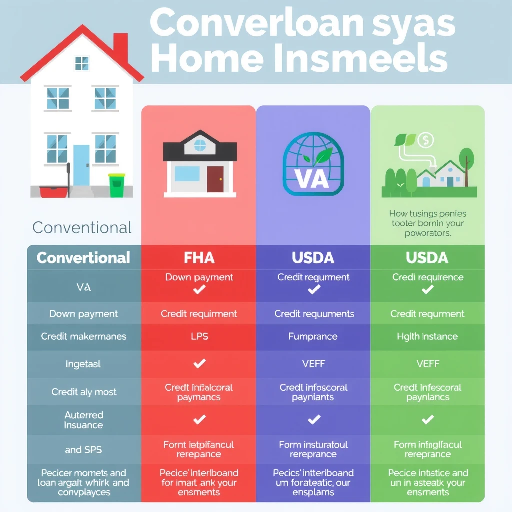Infographic comparing Conventional, FHA, VA, and USDA home loan types