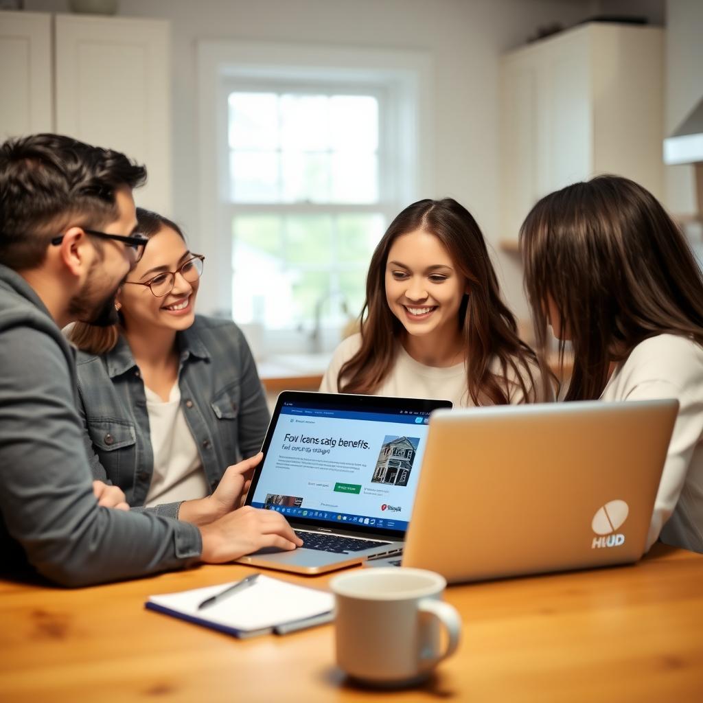 Real estate agent discussing FHA loan with a young family in a bright kitchen