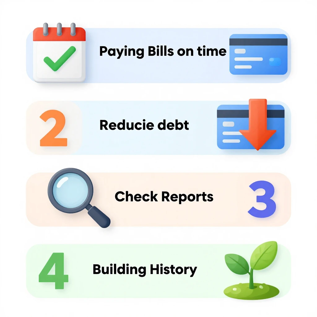 Infographic illustrating key steps to improve your credit score