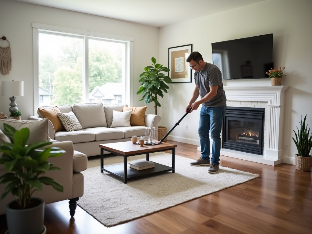Homeowner preparing their home for an appraisal by cleaning and decluttering.