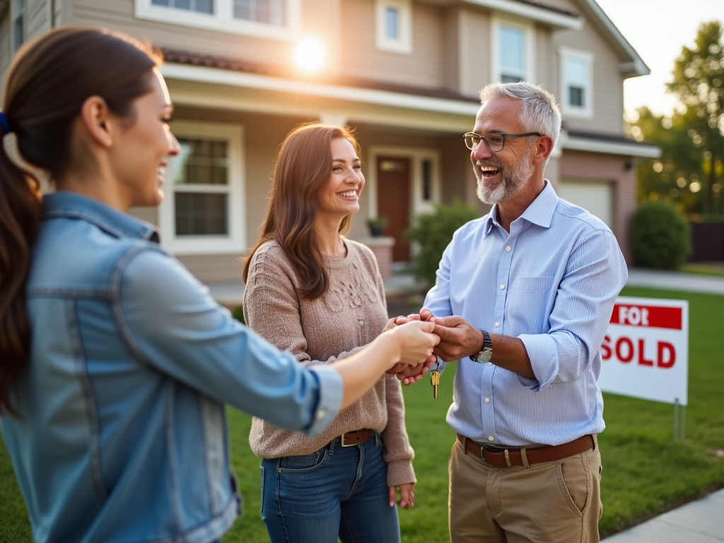 A couple receiving keys to their new home after closing on an FHA loan