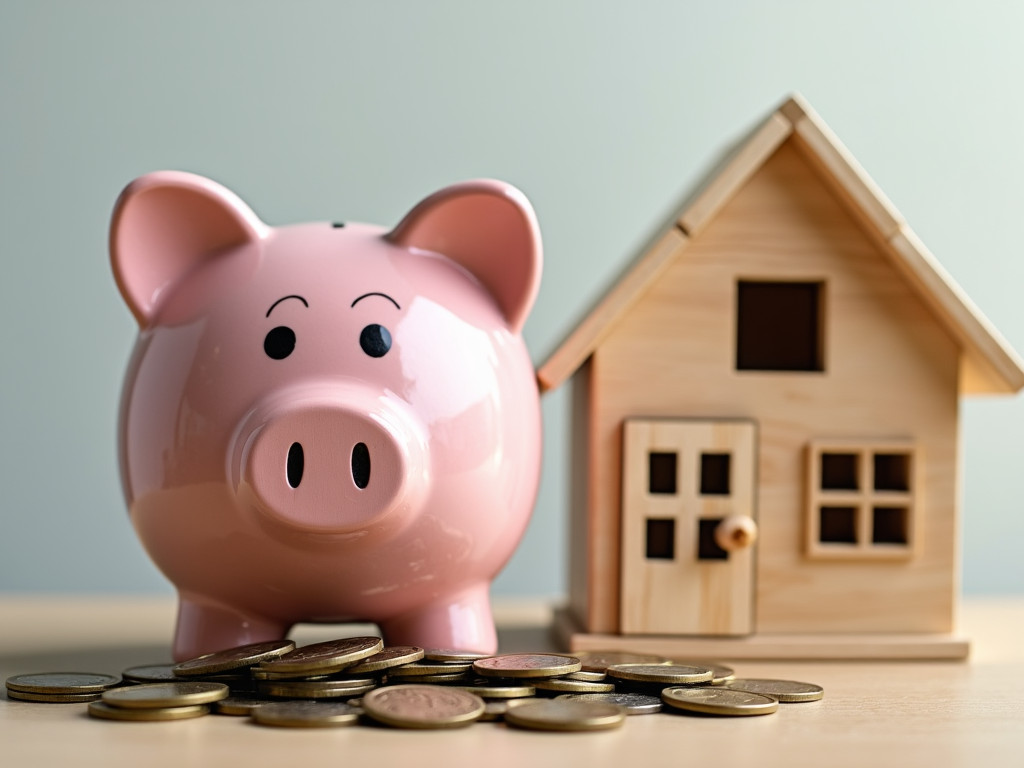Piggy bank and house model for saving