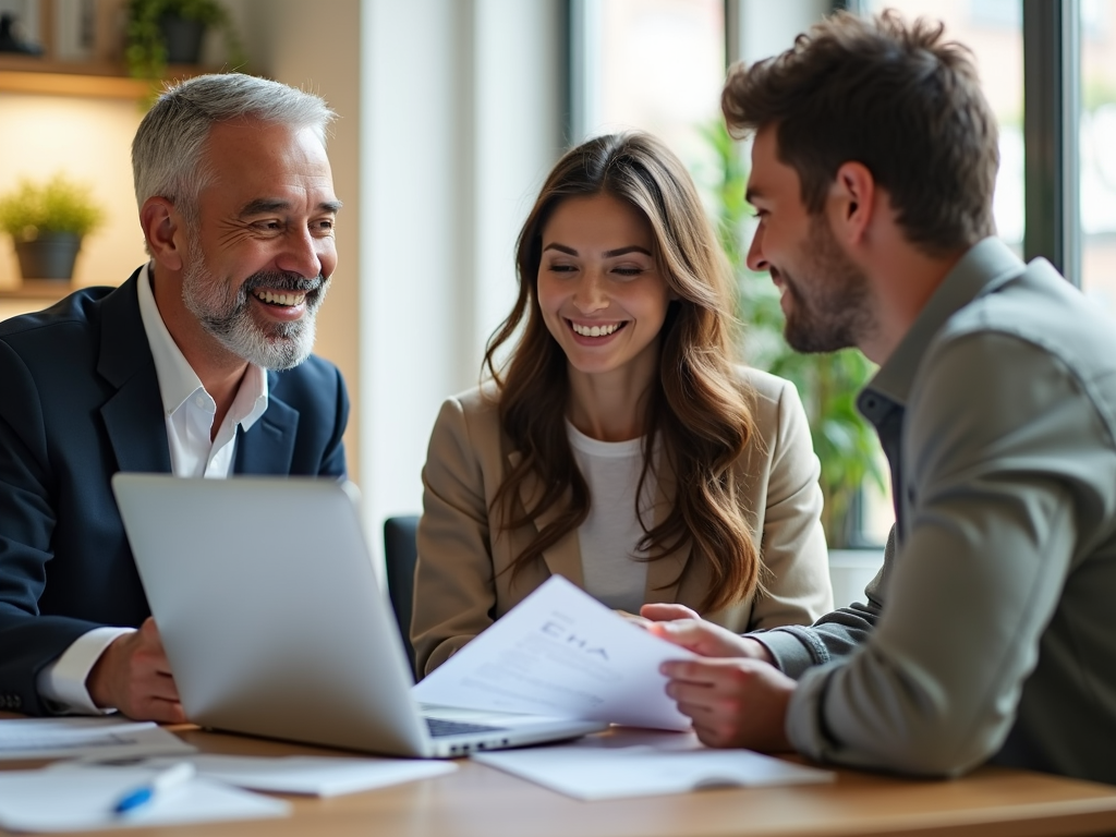 Mortgage advisor explaining FHA loans to a young couple
