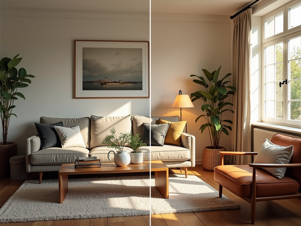 Living room photo enhanced by AI photo filters