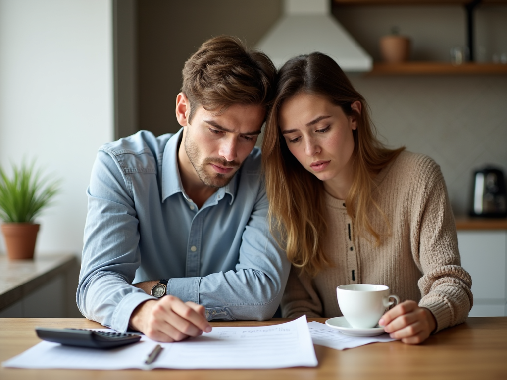 Couple reviewing mortgage documents at home