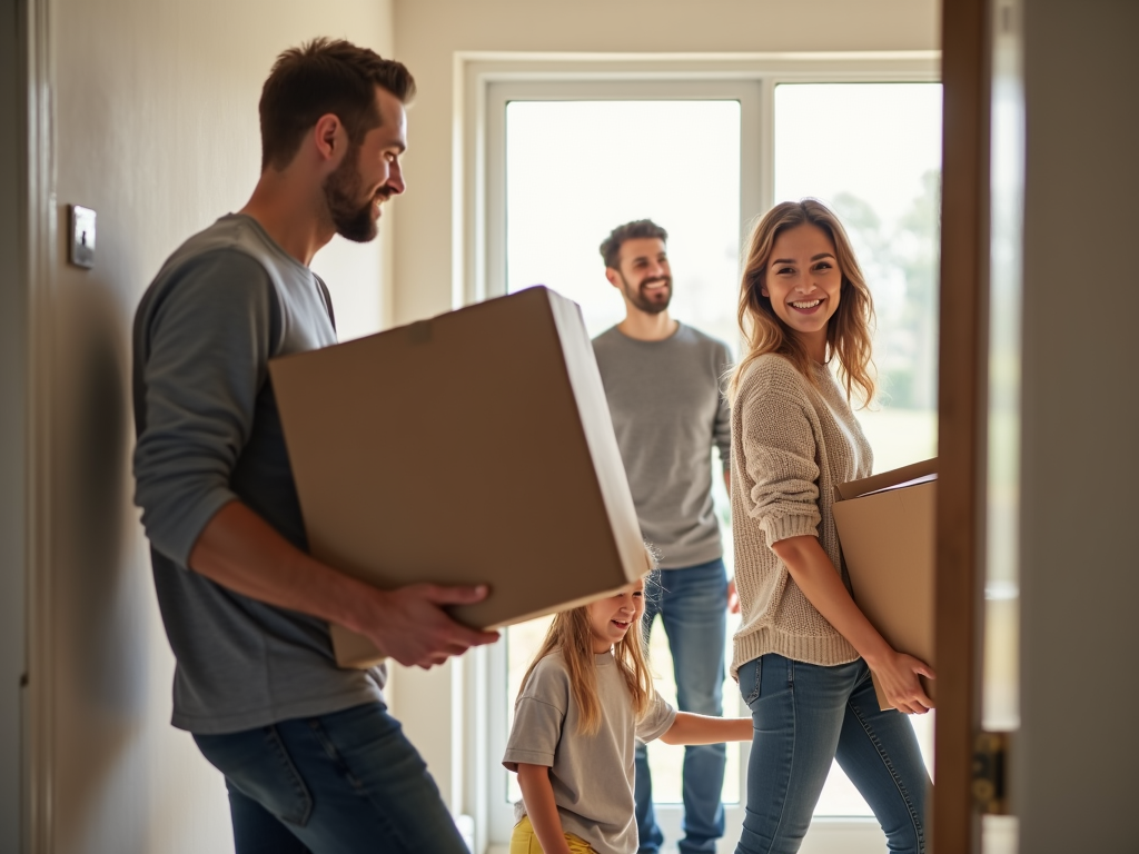 Family moving into a new home