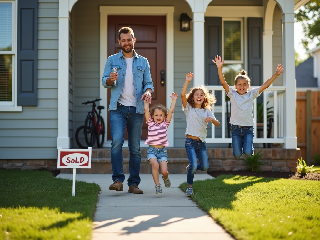 Family celebrating new home purchase