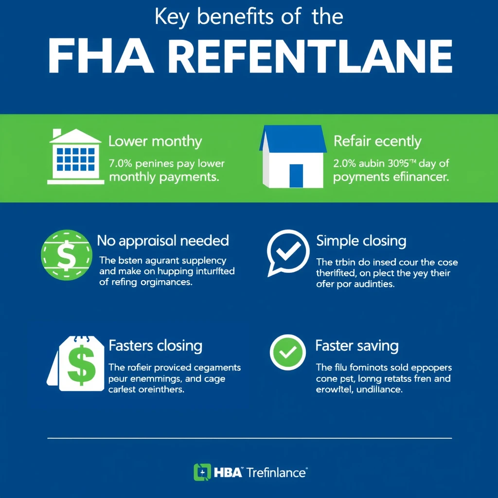 Infographic illustrating benefits of FHA streamline refinance including lower payments and easy process
