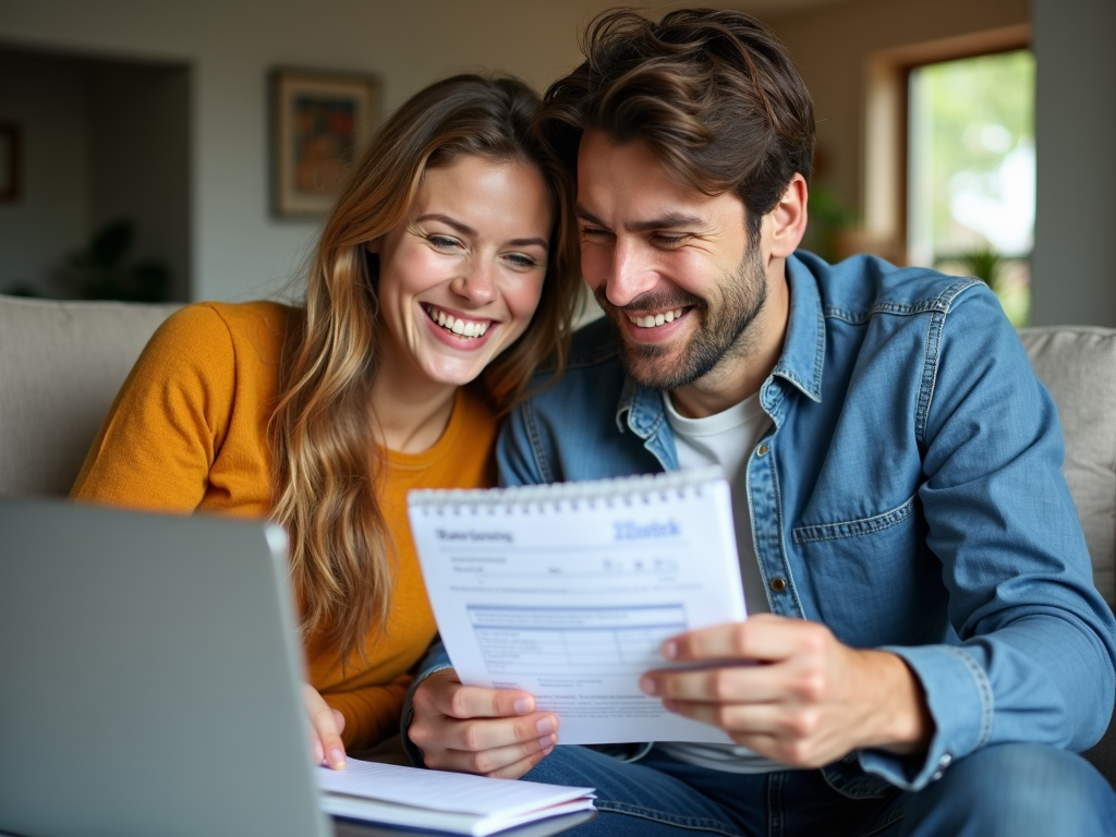 Couple reviewing credit report together