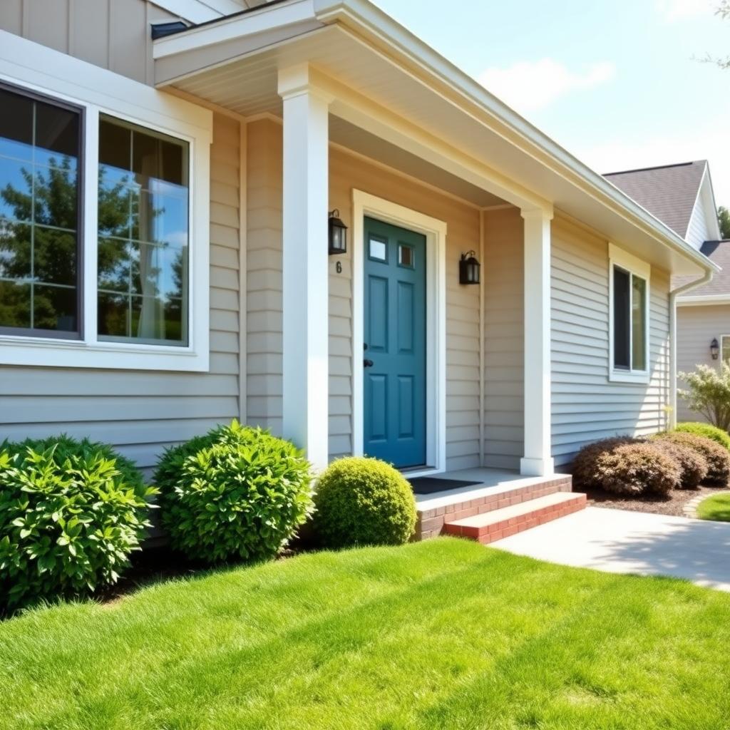 Exterior view of a well-maintained home ready for an FHA appraisal, featuring a freshly painted door and neat landscaping.