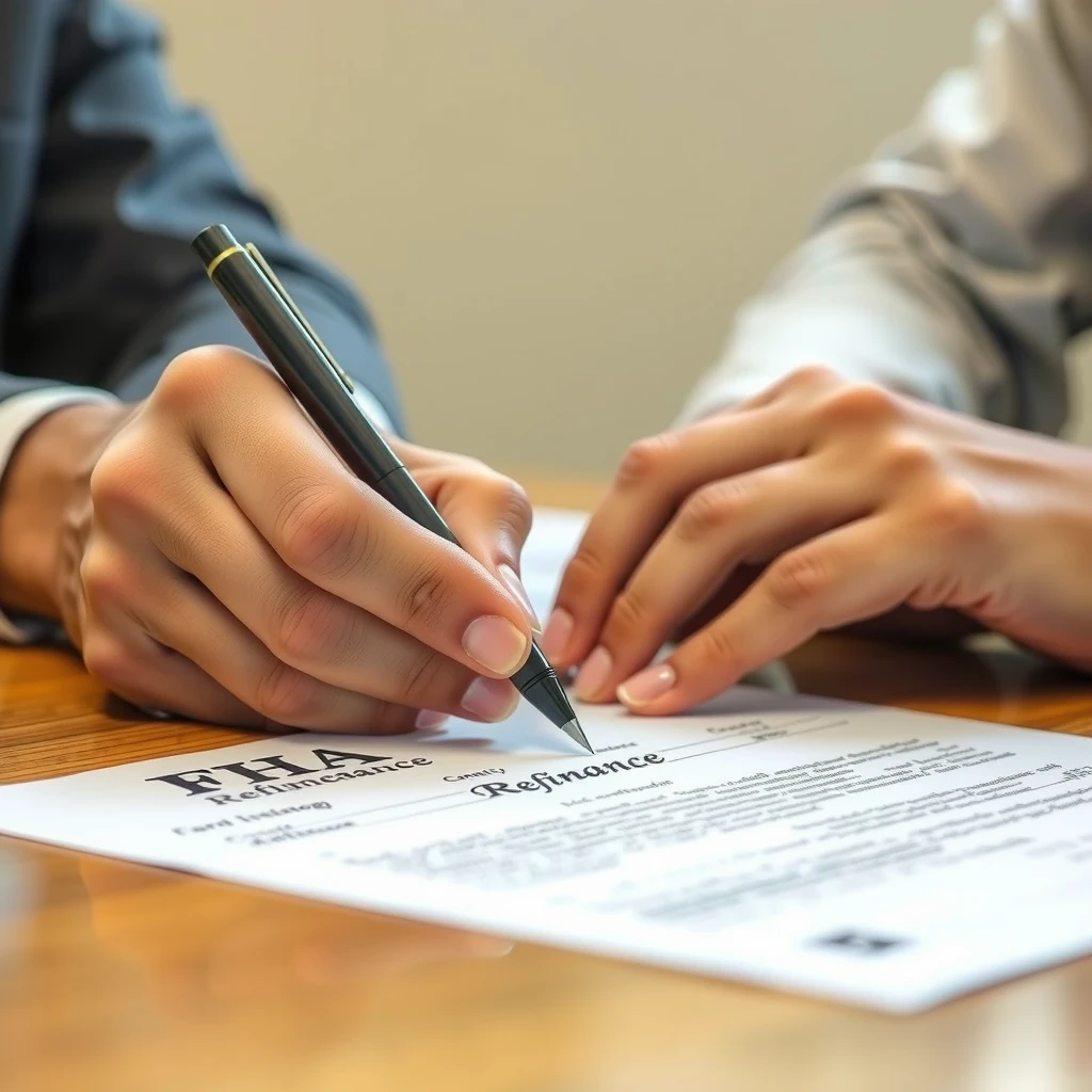 Hands signing FHA streamline refinance closing documents