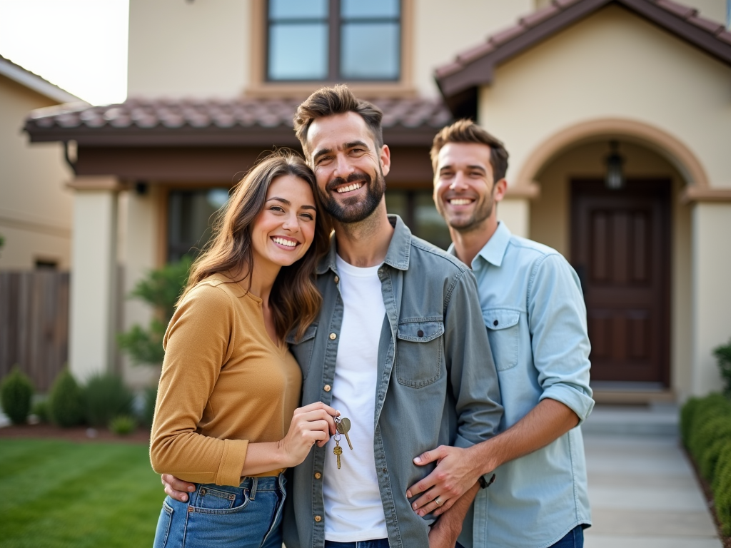 First-time homebuyers receiving keys to their new home