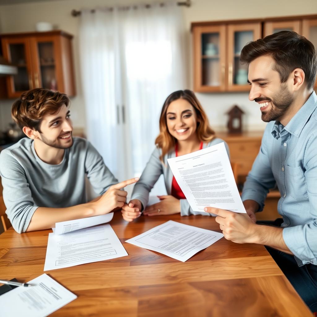 Couple reviewing mortgage documents with lender.