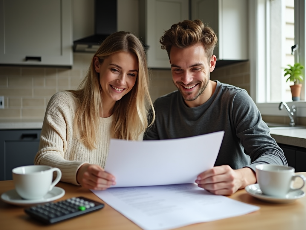 Couple reviewing mortgage options at home