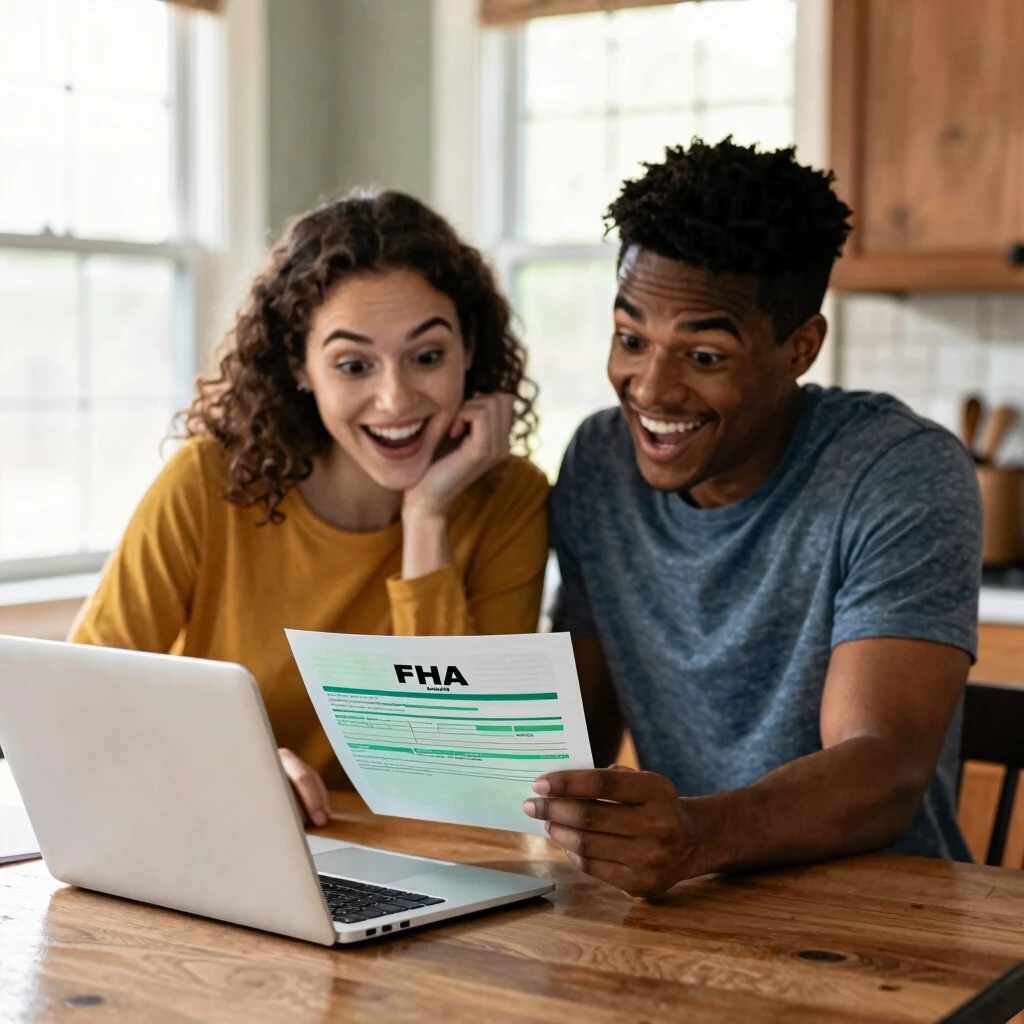 Couple reviewing FHA loan application at home