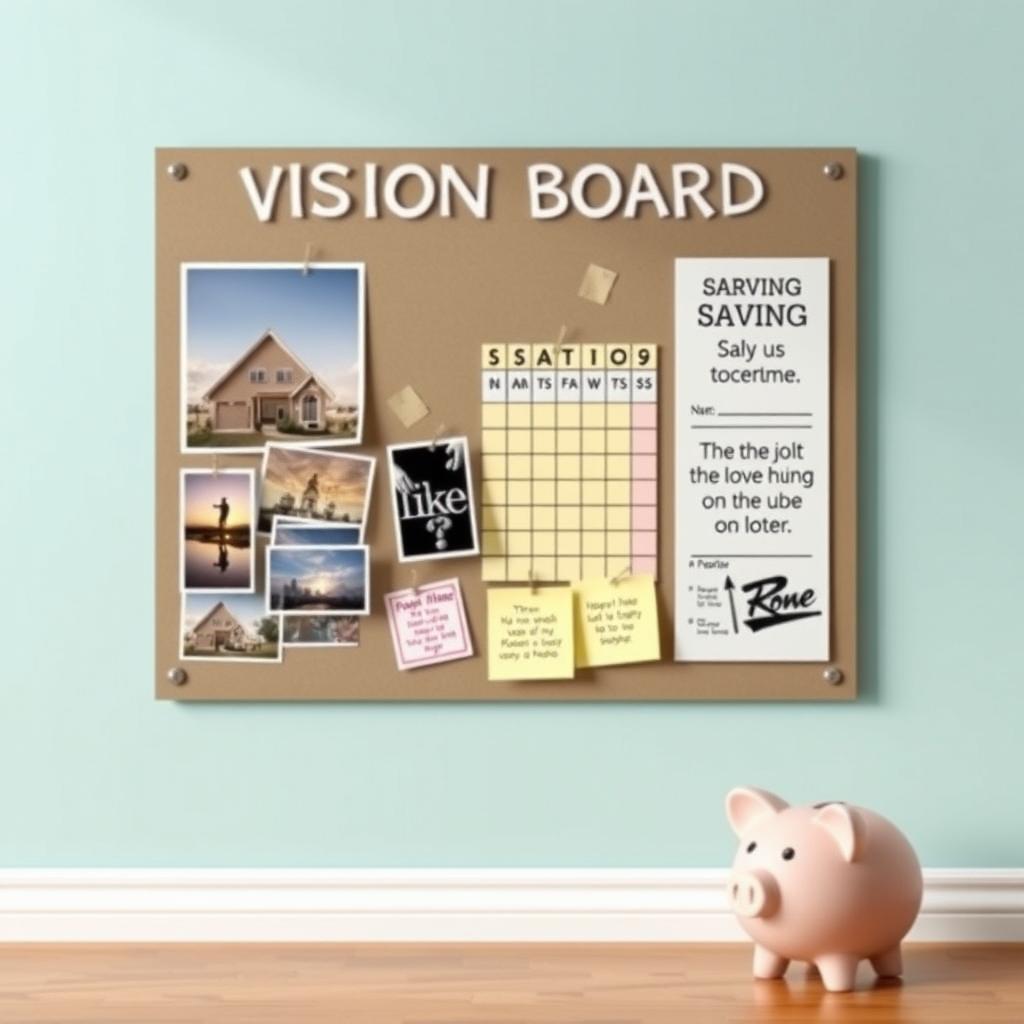 Vision board with home images and savings goals