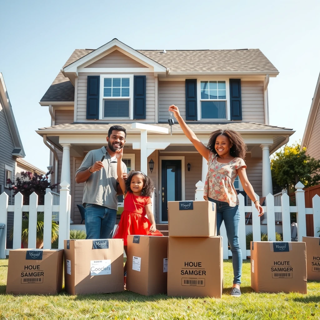 Family celebrating mortgage approval and new home