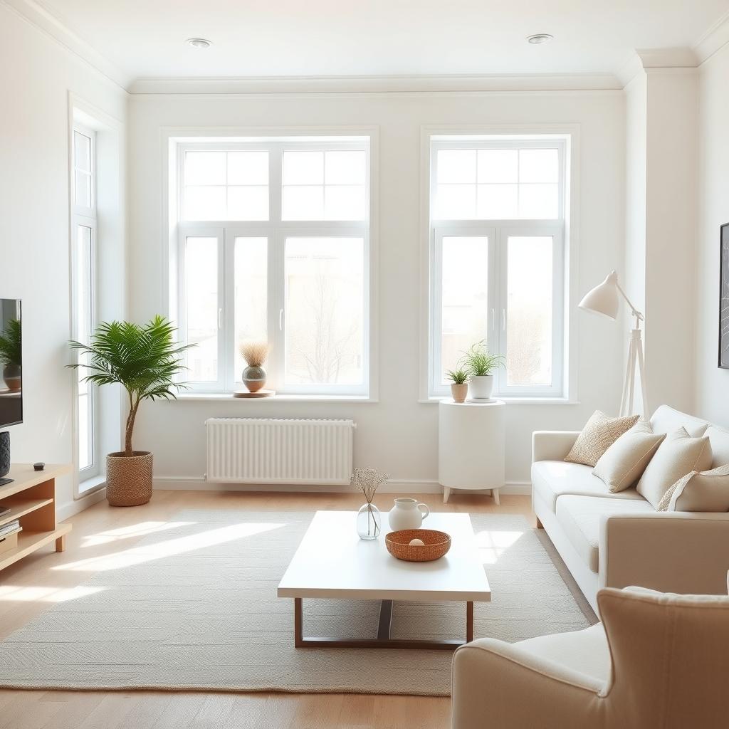 Bright, decluttered living room with neutral decor and soft natural light.