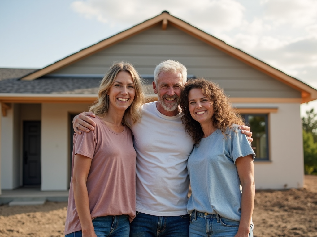 Family in front of new home.