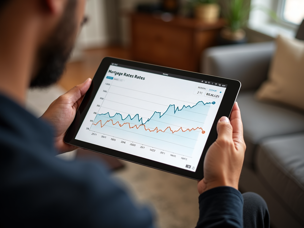 Graph of mortgage interest rates on tablet