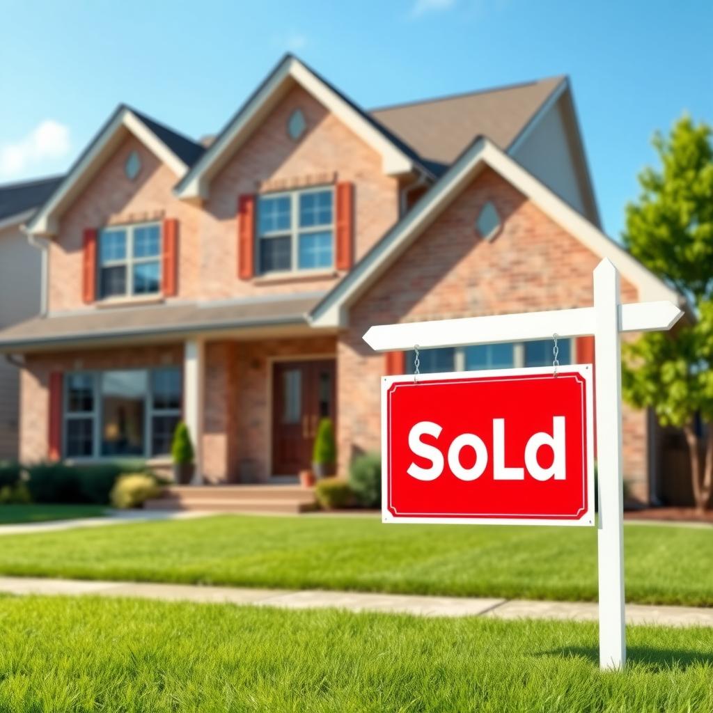 Suburban house with a ‘Sold’ sign, representing a successful FHA mortgage purchase