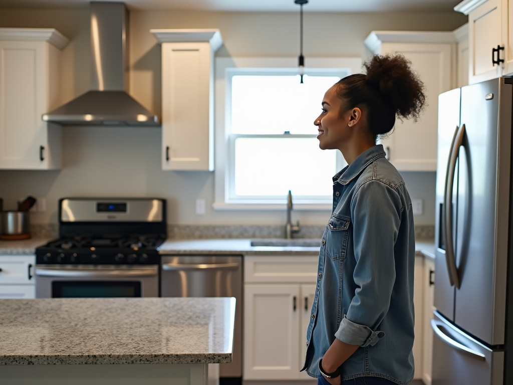 Homeowner enjoying a renovated kitchen funded by an FHA cash-out refinance