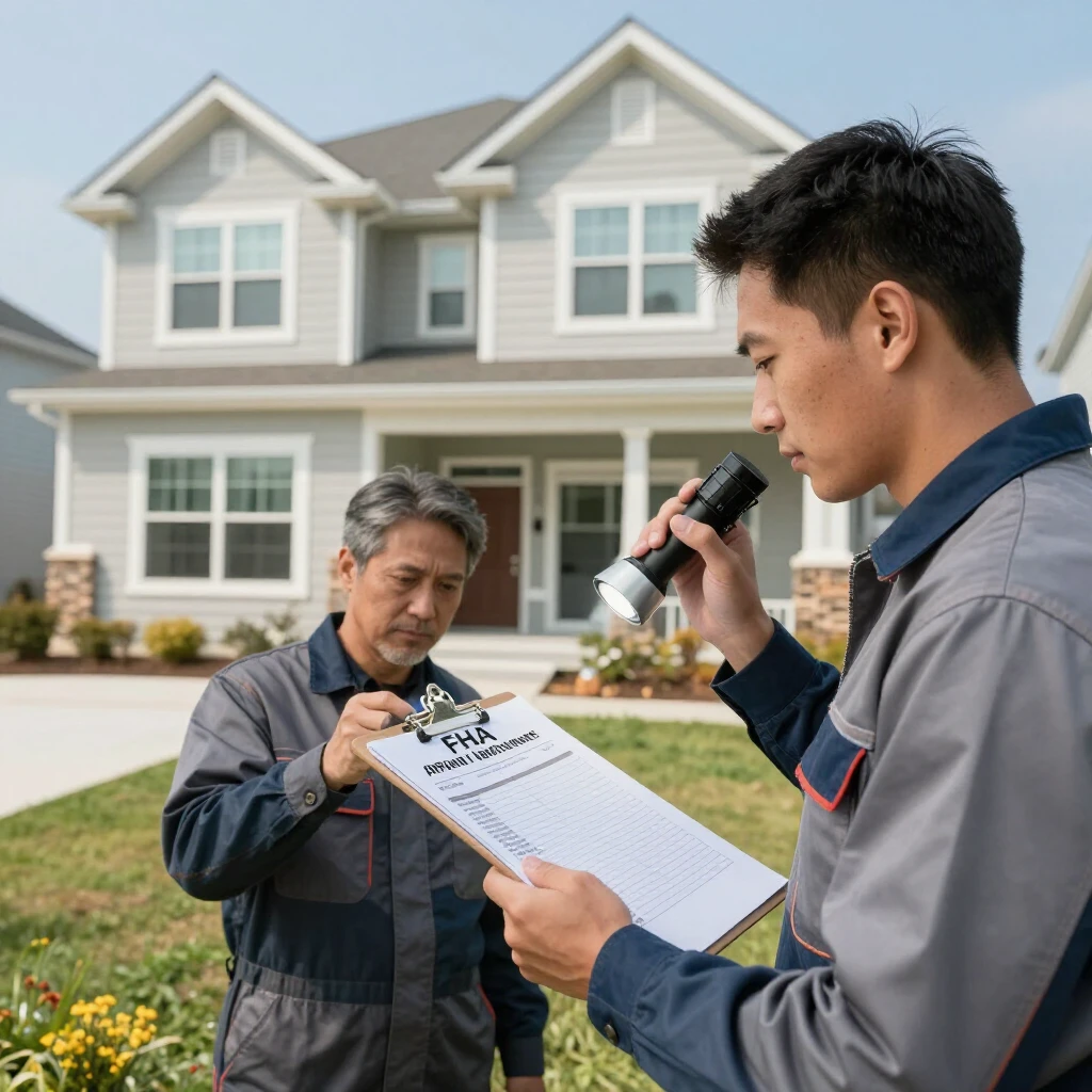 Home inspector ensuring property meets FHA standards