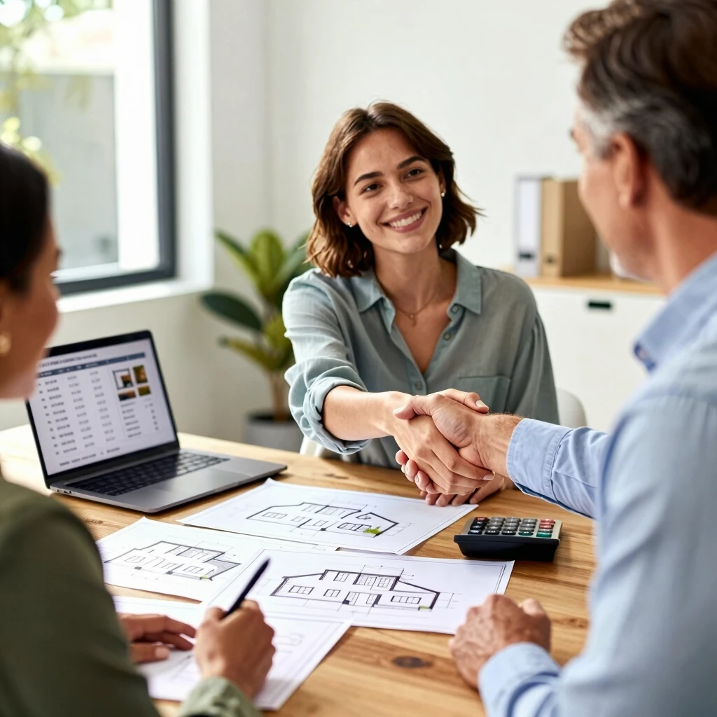 First-time homebuyer sealing a negotiation deal with real estate agent